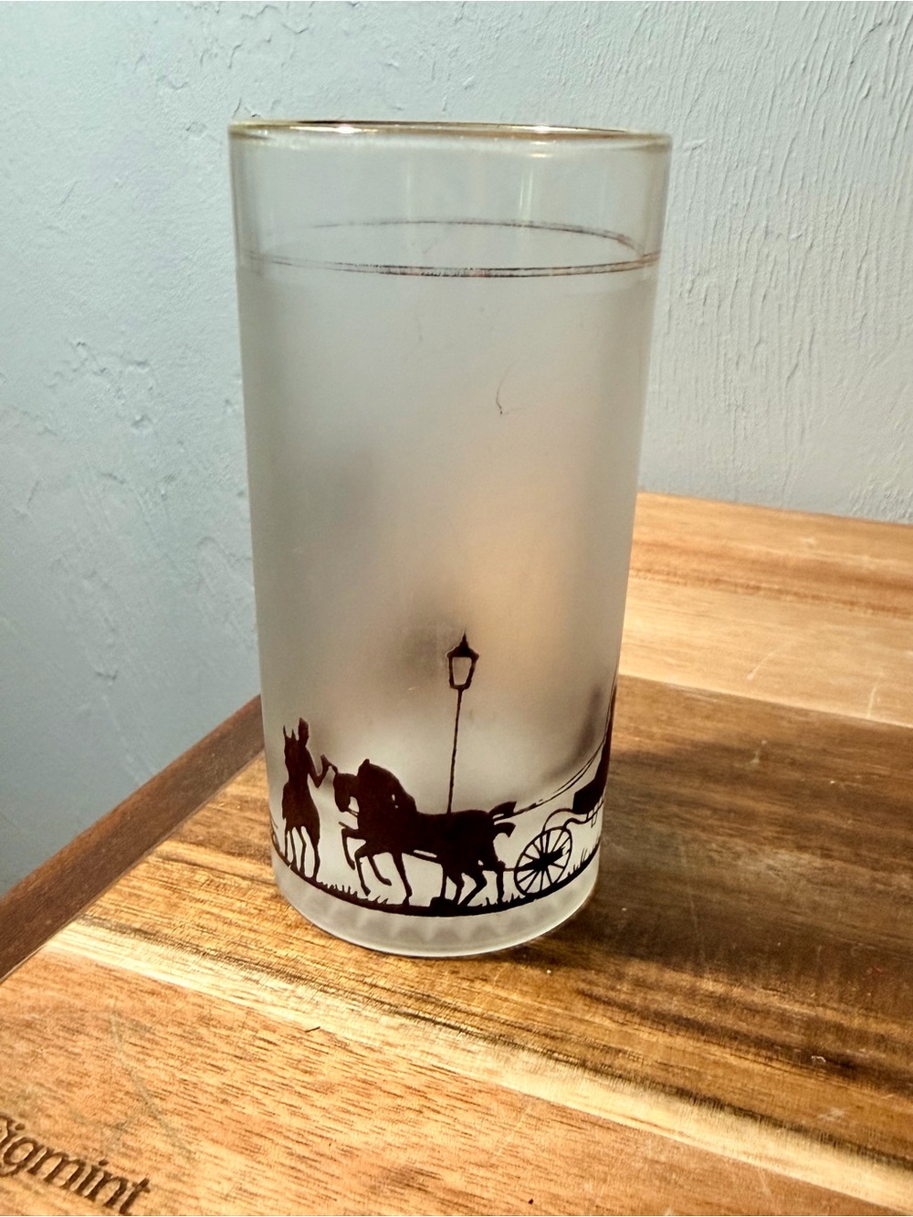 Vintage Frosted Highball Glasses with Black Silhouette Horse & Carriage Design - Picture 4 of 10